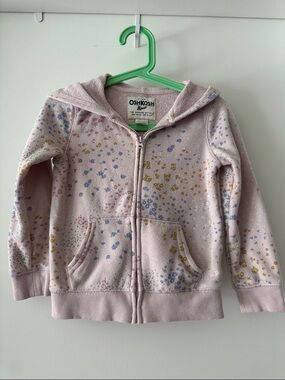 OshKosh Bgosh Hoodie 4T Pink Floral Zip Up Jacket Girls Cozy